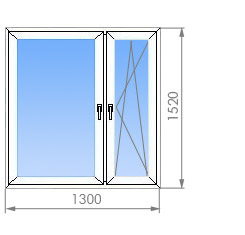 Двухстворчатое пластиковое окно 1300*1520