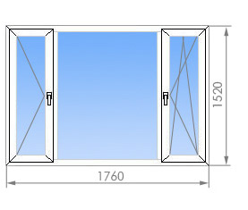 Трехстворчатое пластиковое окно 1760*1520