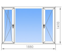 Трехстворчатое пластиковое окно 1880*1410