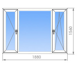 Трехстворчатое пластиковое окно 1880*1560